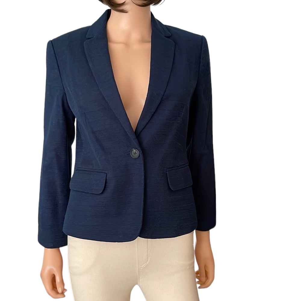 NWT Ann Taylor Blue Cotton Textured Classic Blazer Size 6